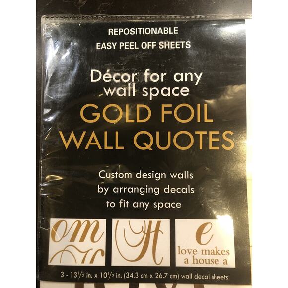 Repositionable Foil Peel & Stick Wall Decal Gold Love “Makes A House‎ A Home” - Picture 3 of 4